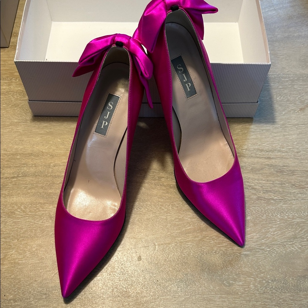 SJP satin bow pumps